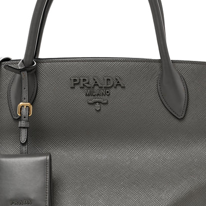 Prada Saffiano Cuir Calfskin Medium Monochrome Top Handle Tote Ardesia 7 of 12