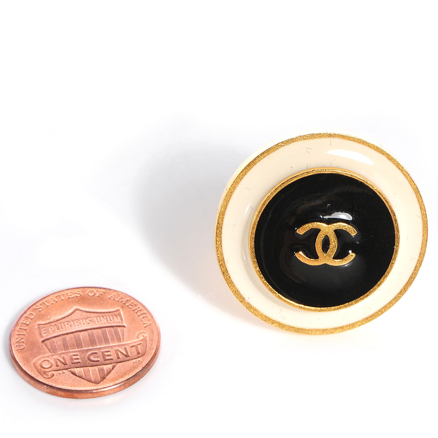 Chanel CC Enamel Round Clip On Earrings Gold 2 of 5