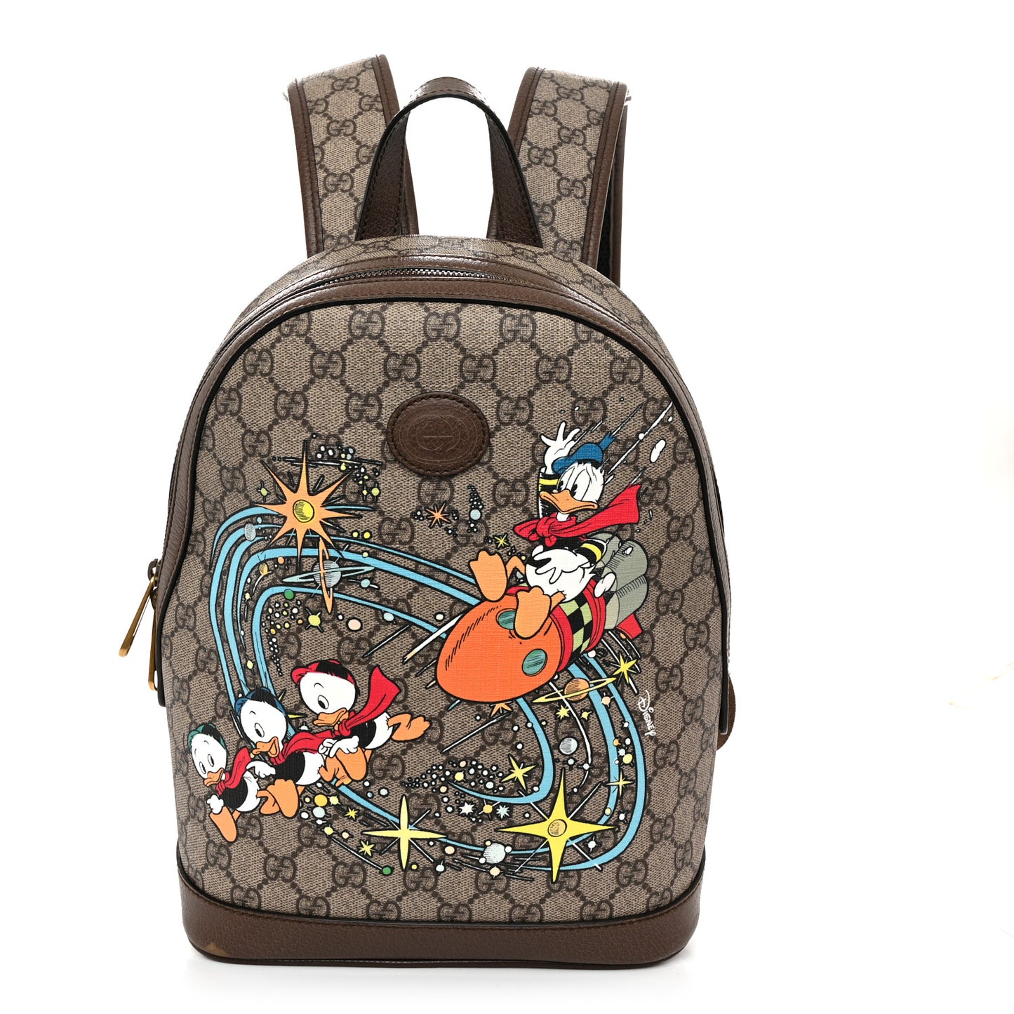 X DISNEY GG Supreme Monogram Donald Duck Small Interlocking G Dome Backpack Beige Multicolor New Acero