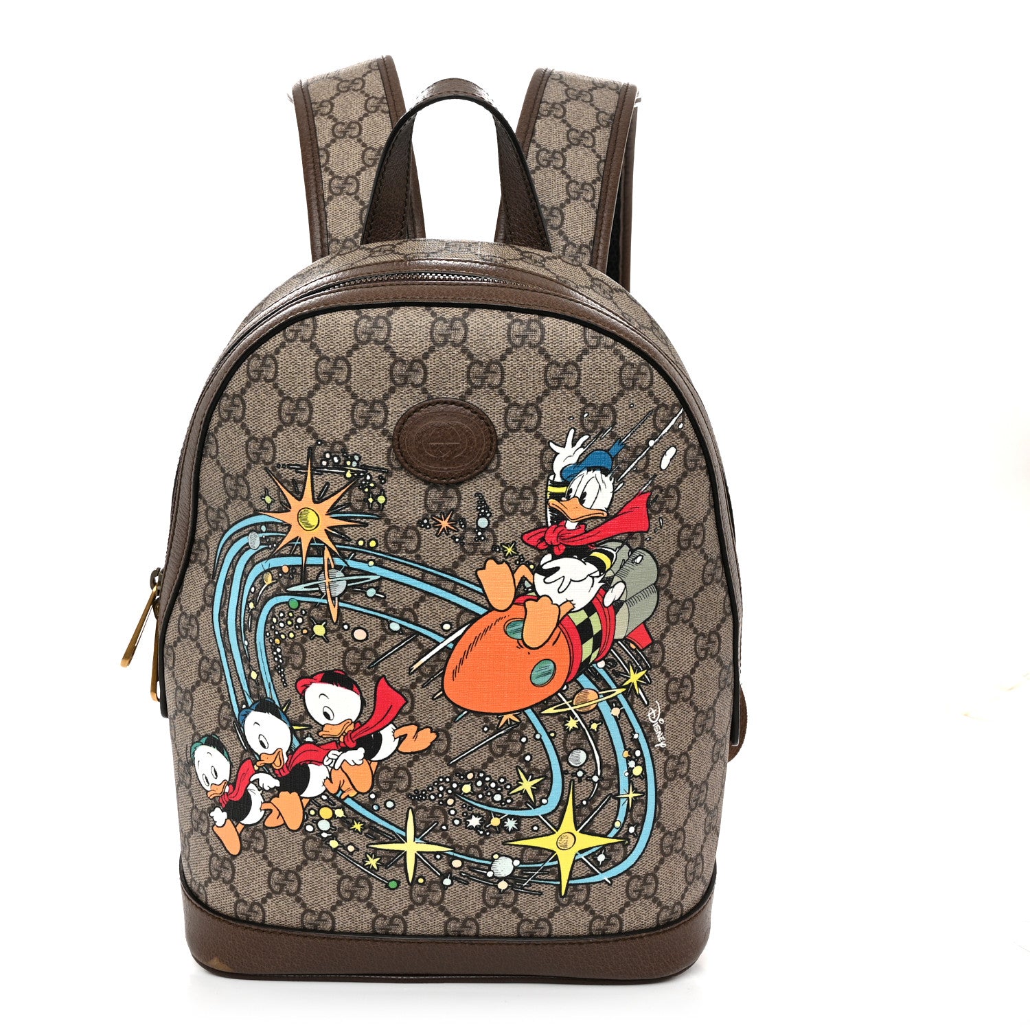 Gucci X DISNEY GG Supreme Monogram Donald Duck Small Interlocking G Dome Backpack Beige Multicolor New Acero 1 of 11