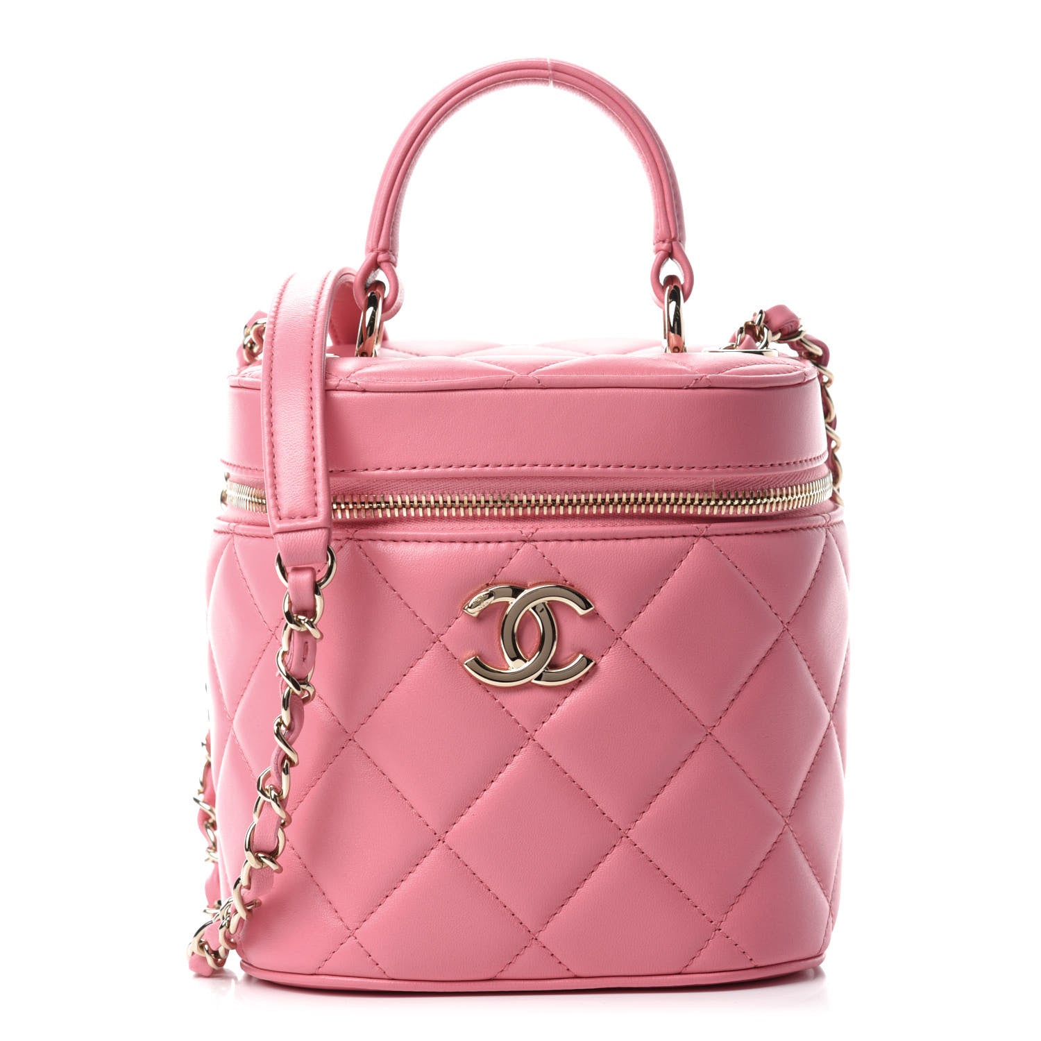 CHANEL Lambskin Quilted Trendy Vanity Case in the color Pink by FASHIONPHILE