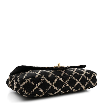 Chanel Satin Wild Stitch Medium Single Flap Black Beige 4 of 11
