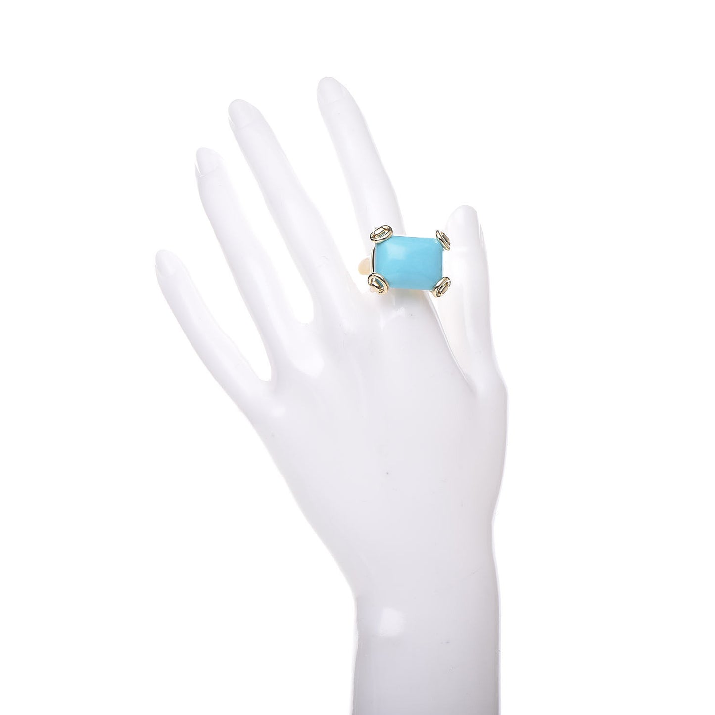 18K Yellow Gold Turquoise Horsebit Ring 54 6.75