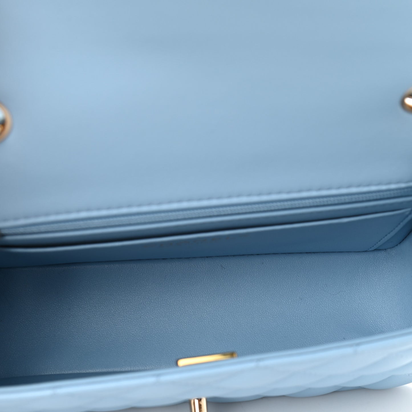 Lambskin Quilted Mini Rectangular Flap Light Blue