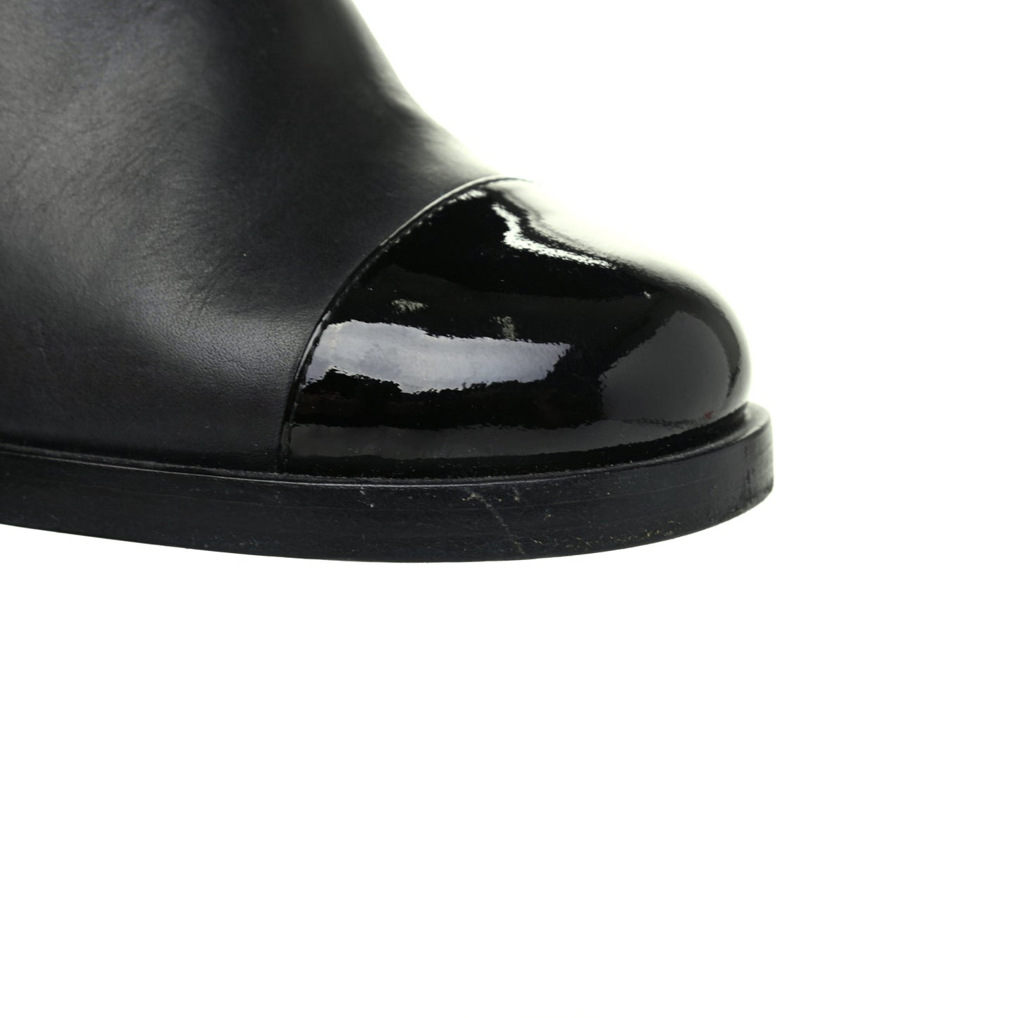 Calfskin Patent Cap Toe Short Ankle Boots 38 Navy Black