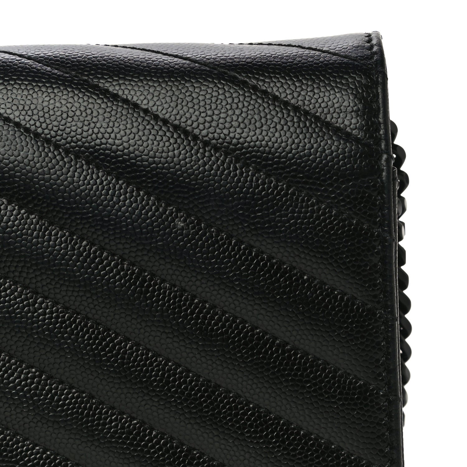 Saint Laurent Grain De Poudre Matelasse Chevron Monogram Chain Wallet Black 15 of 17