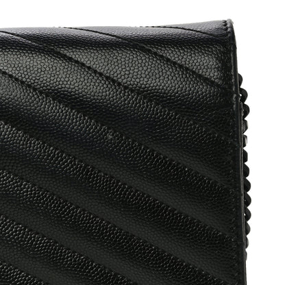 Saint Laurent Grain De Poudre Matelasse Chevron Monogram Chain Wallet Black 15 of 17