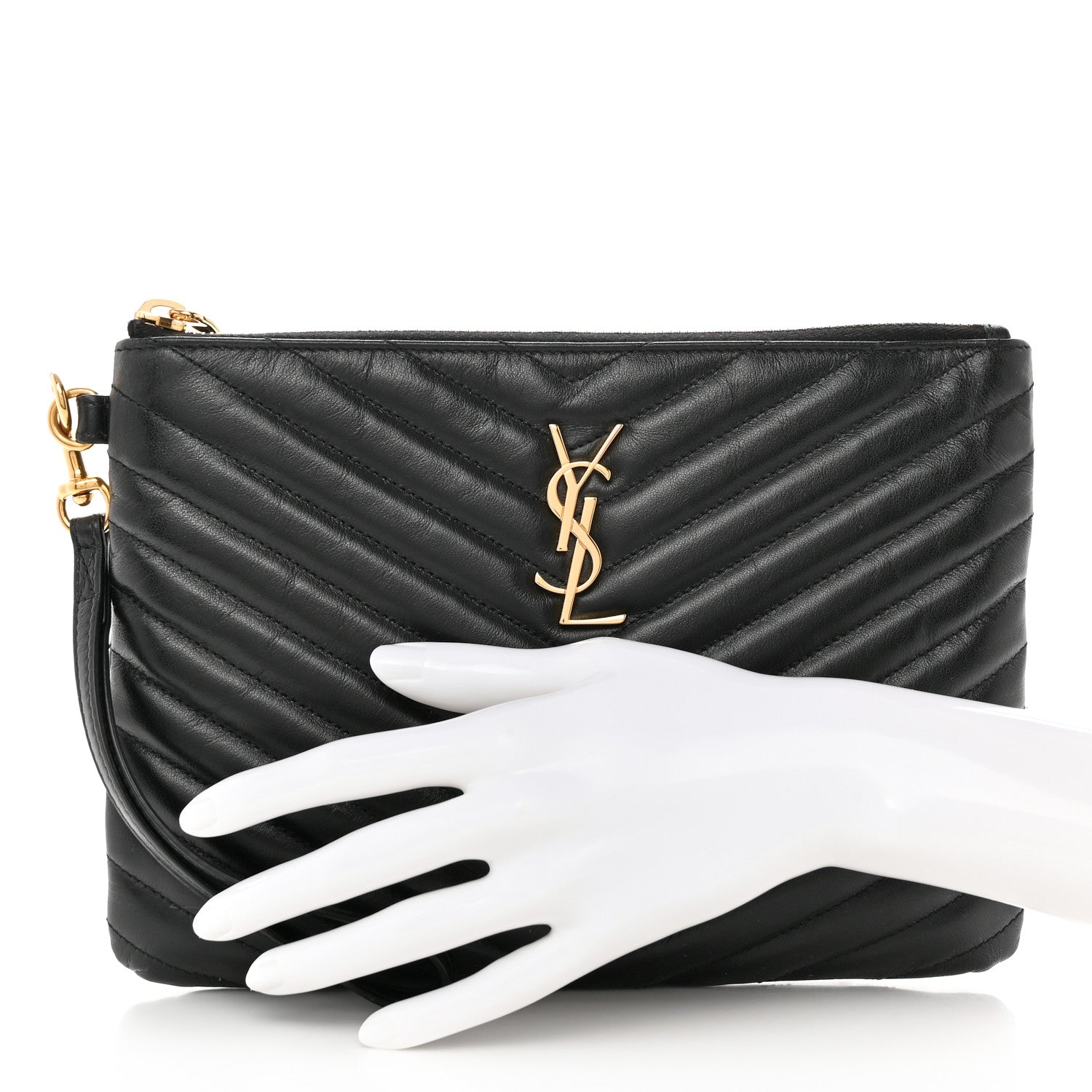 Saint Laurent Calfskin Matelasse Chevron Monogram A5 Wristlet Black 2 of 8