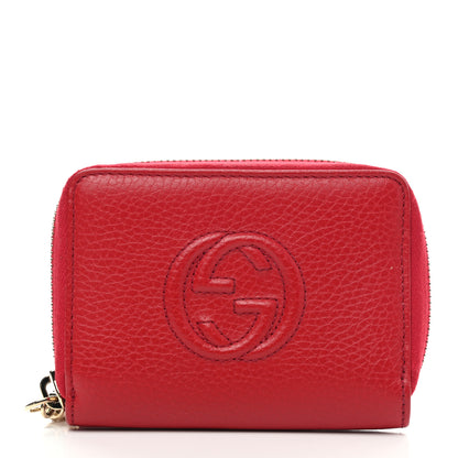 Gucci Pebbled Calfskin Soho Compact Disco Zip Around Wallet Tabasco Red 1 of 10
