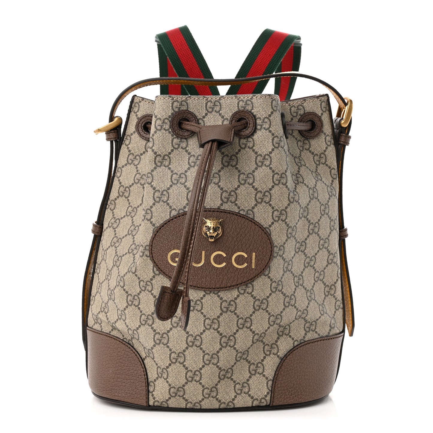 GG Supreme Monogram Neo Vintage Drawstring Bucket Backpack Beige New Acero Crop