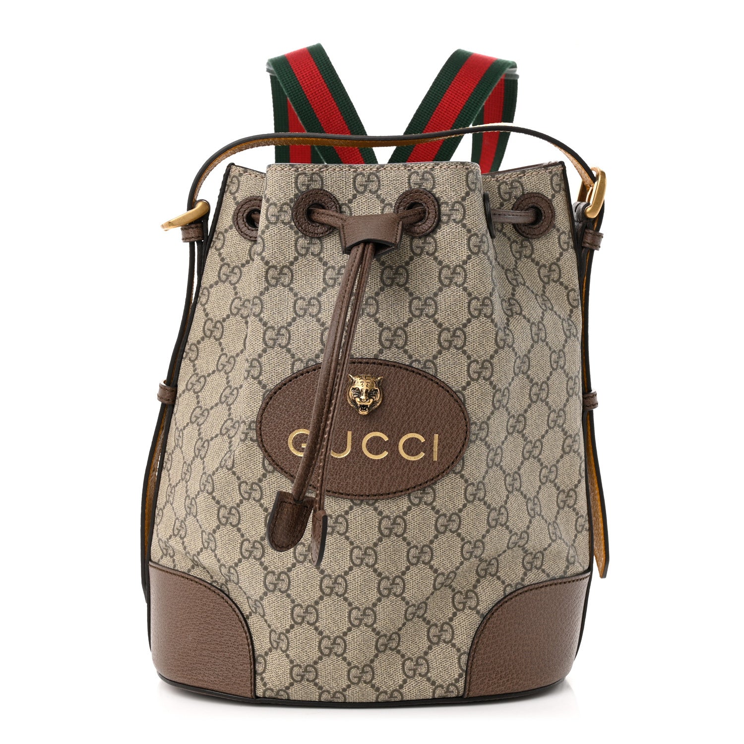 Gucci GG Supreme Monogram Neo Vintage Drawstring Bucket Backpack Beige New Acero Crop 1 of 11