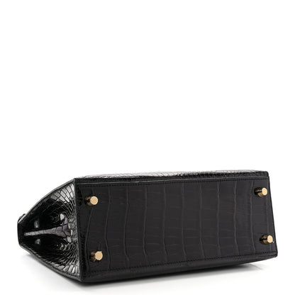 Hermes Shiny Porosus Crocodile Kelly Sellier 25 Black 4 of 11