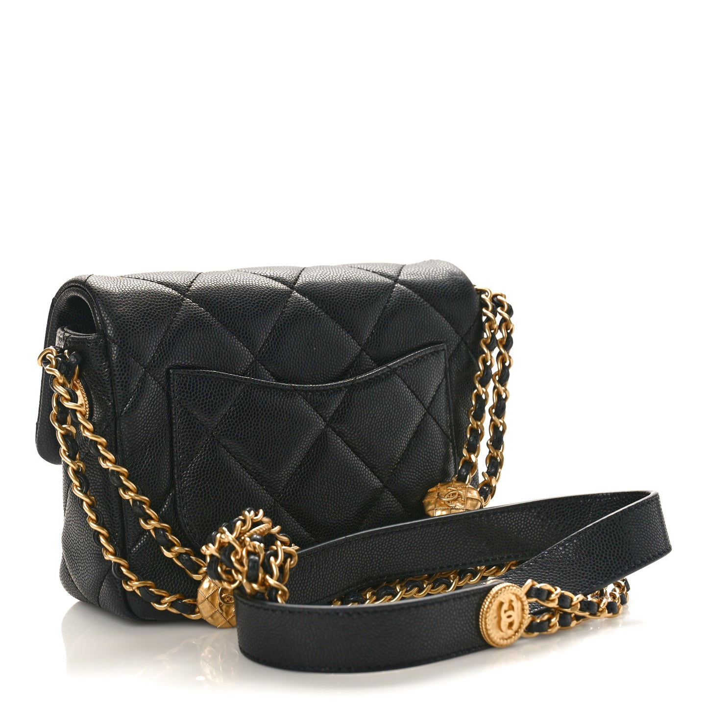 Caviar Quilted Mini Twist Your Buttons Flap Black