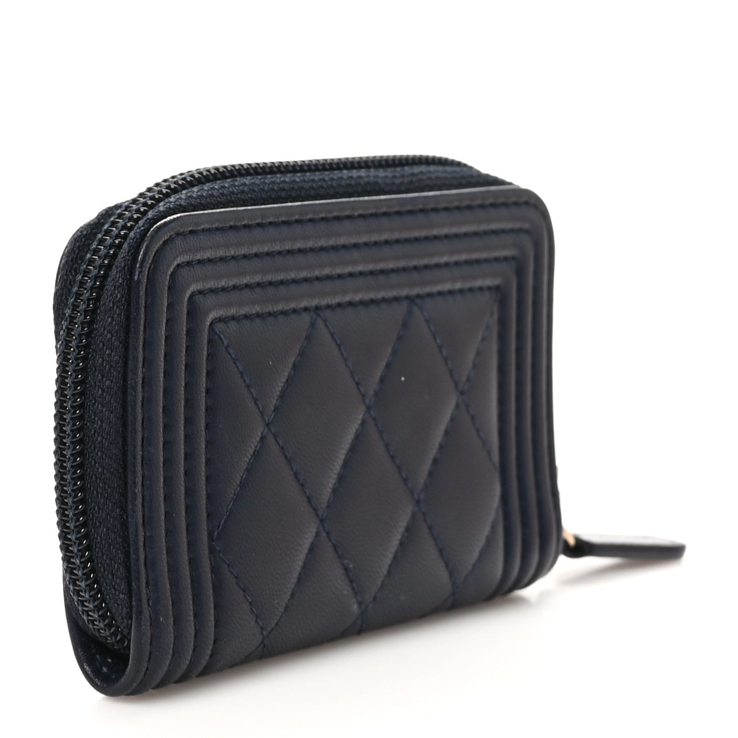 Chanel Lambskin Quilted Zip Around Boy Coin Purse Wallet Navy 3 of 9
