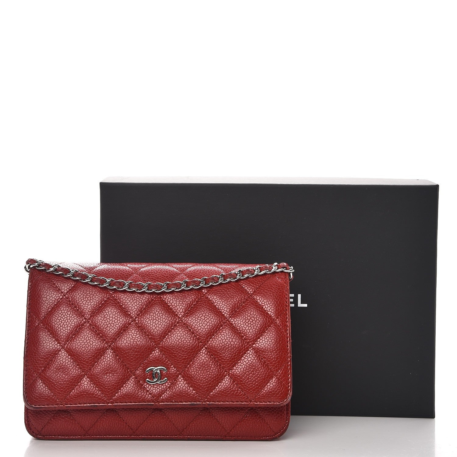 Chanel Caviar Quilted Wallet on Chain WOC Red 14 of 14