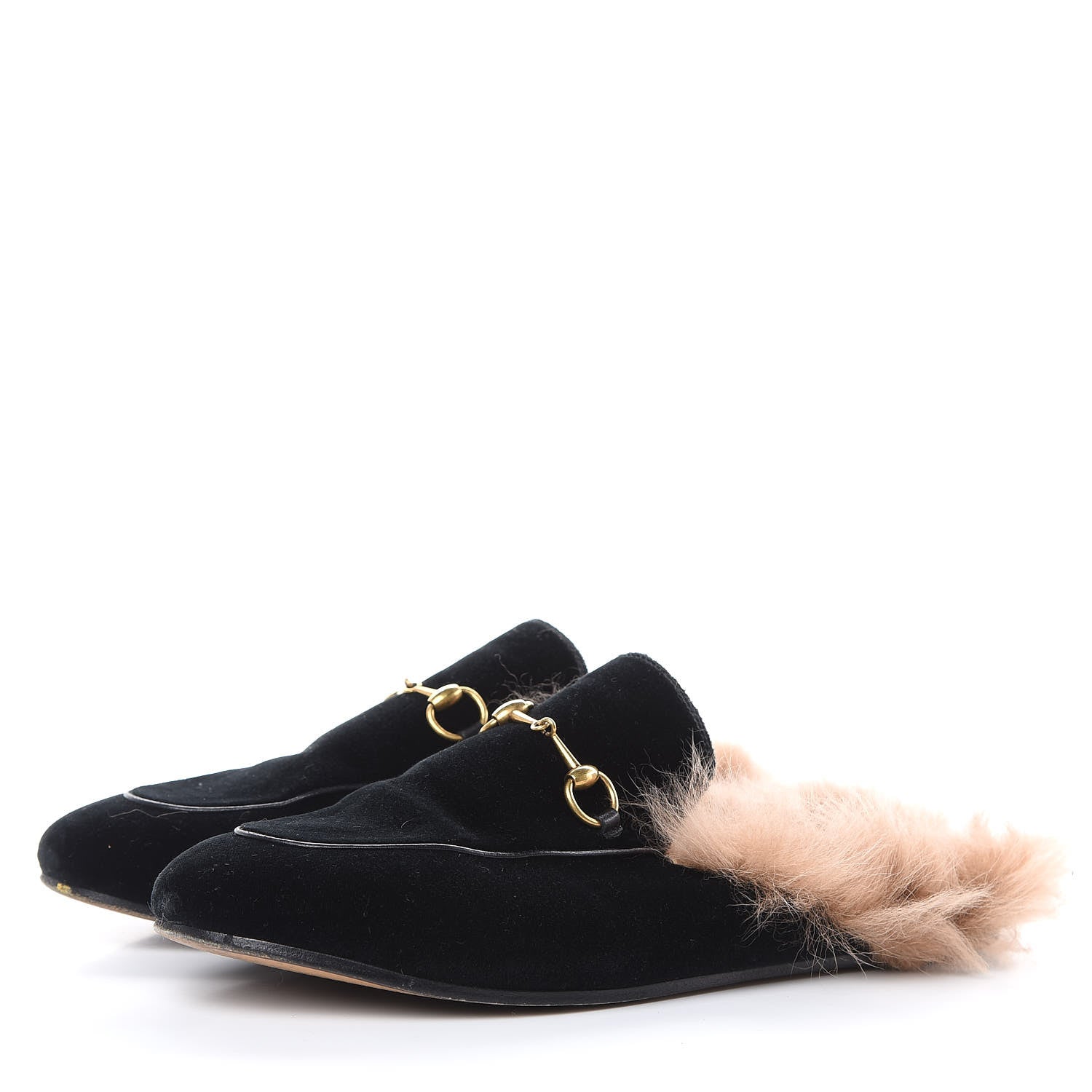Gucci Velvet Fur Womens Princetown Slippers 41 Black 3 of 9