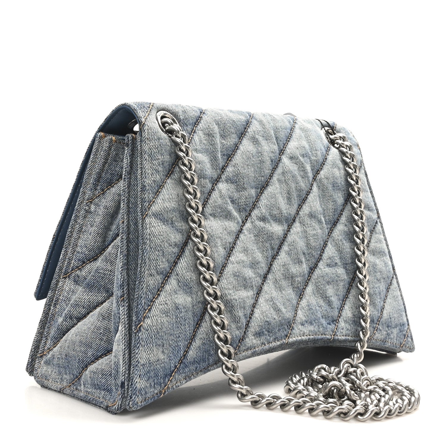 Balenciaga Washed Denim Quilted Medium Crush Chain Bag Denim Blue 3 of 9