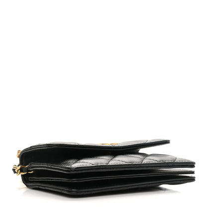 Chanel Lambskin Quilted Pearl Crown Clutch With Chain Black 4 of 12