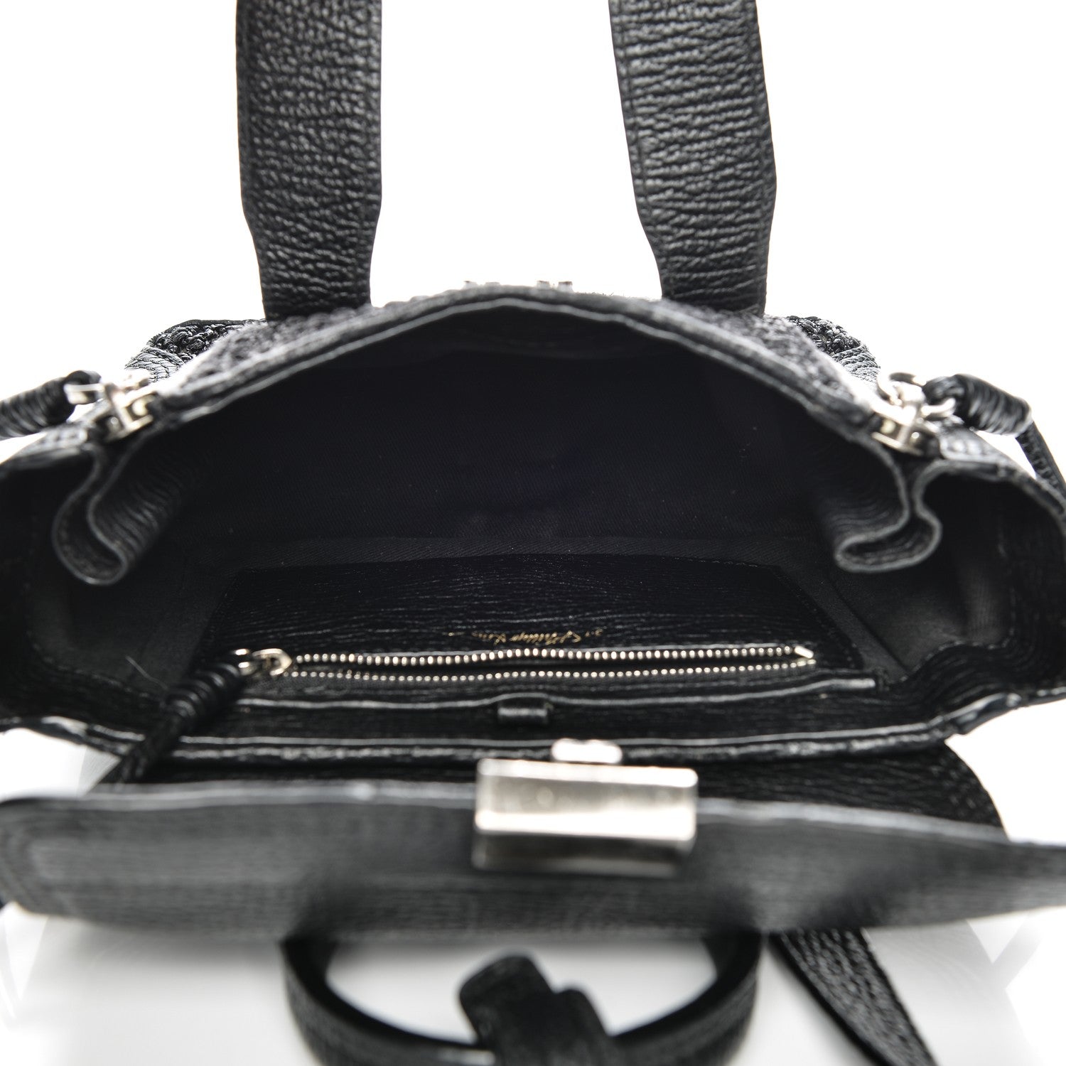3.1 Phillip Lim 3.1 Textured Calfskin Woven Panel Mini Pashli Satchel Black Silver 5 of 10