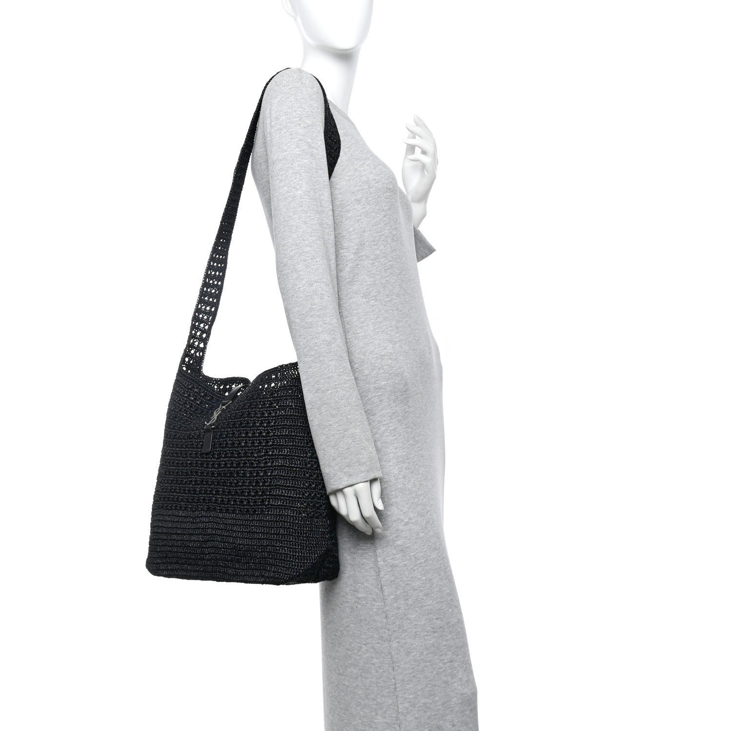 Saint Laurent Raffia Monogram Le 5 A 7 Medium Tote Black 2 of 10