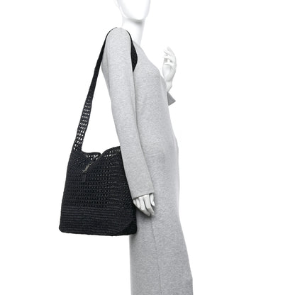 Saint Laurent Raffia Monogram Le 5 A 7 Medium Tote Black 2 of 10