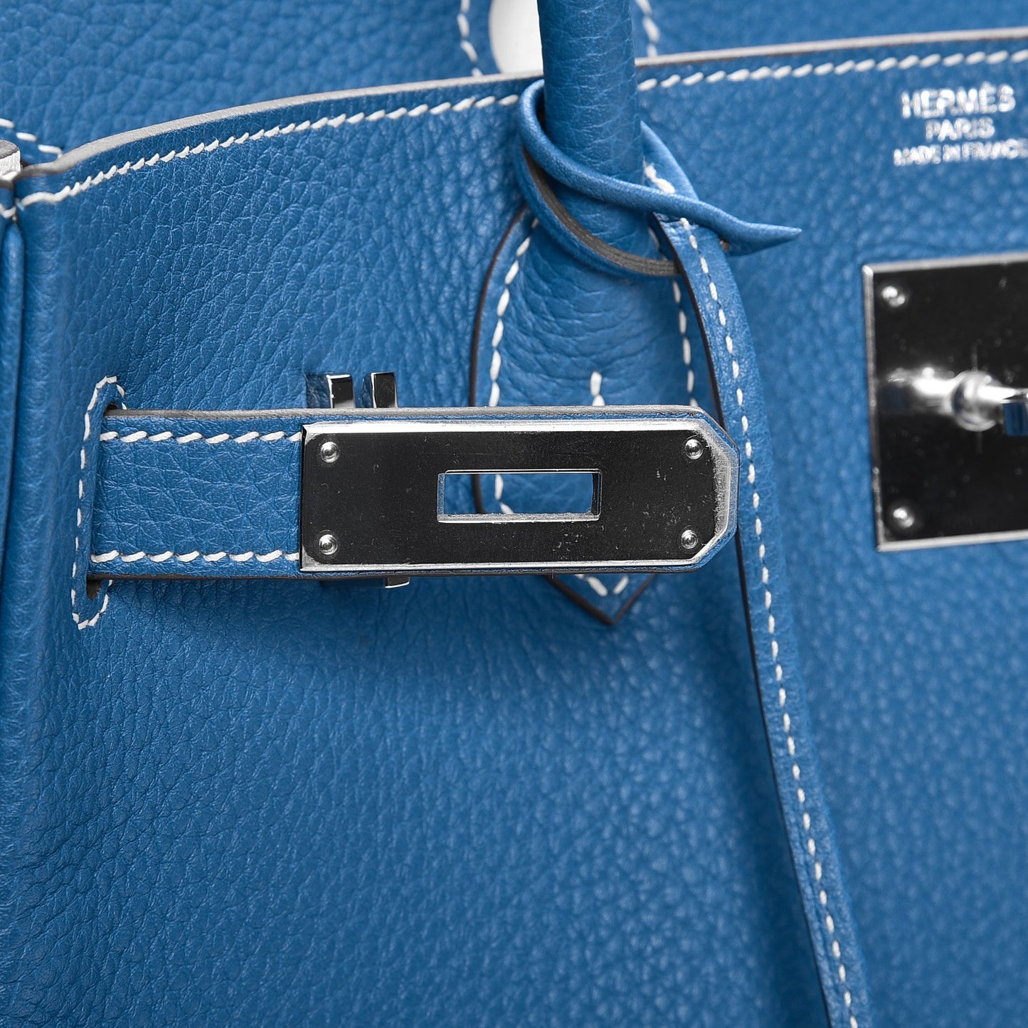 Taurillon Clemence Bi-Color Birkin 30 Mykonos White