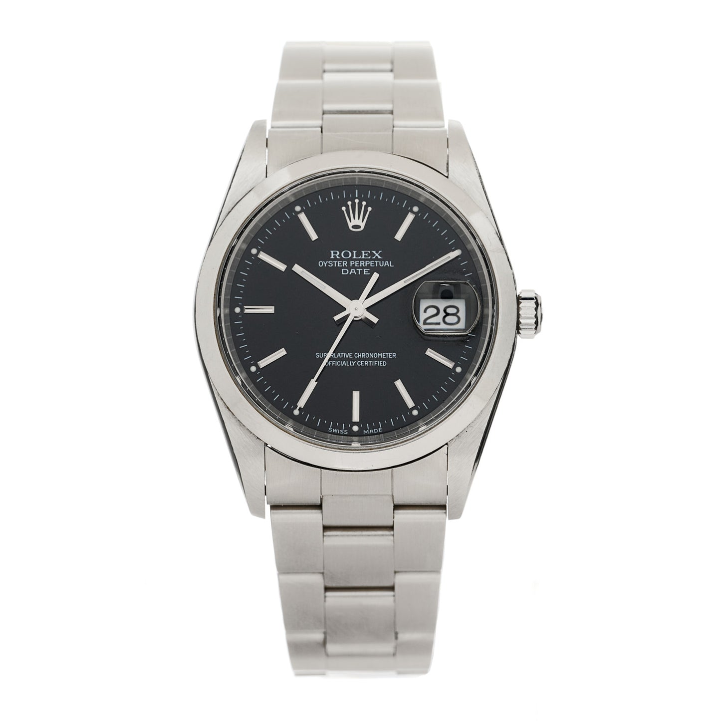 Stainless Steel 34mm Oyster Perpetual Date Watch Black 15200