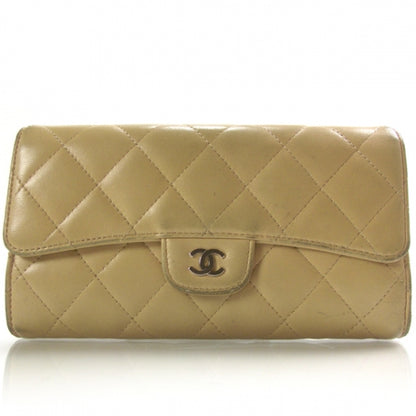 Chanel Lambskin Quilted Large Flap Wallet Beige 1 of 12
