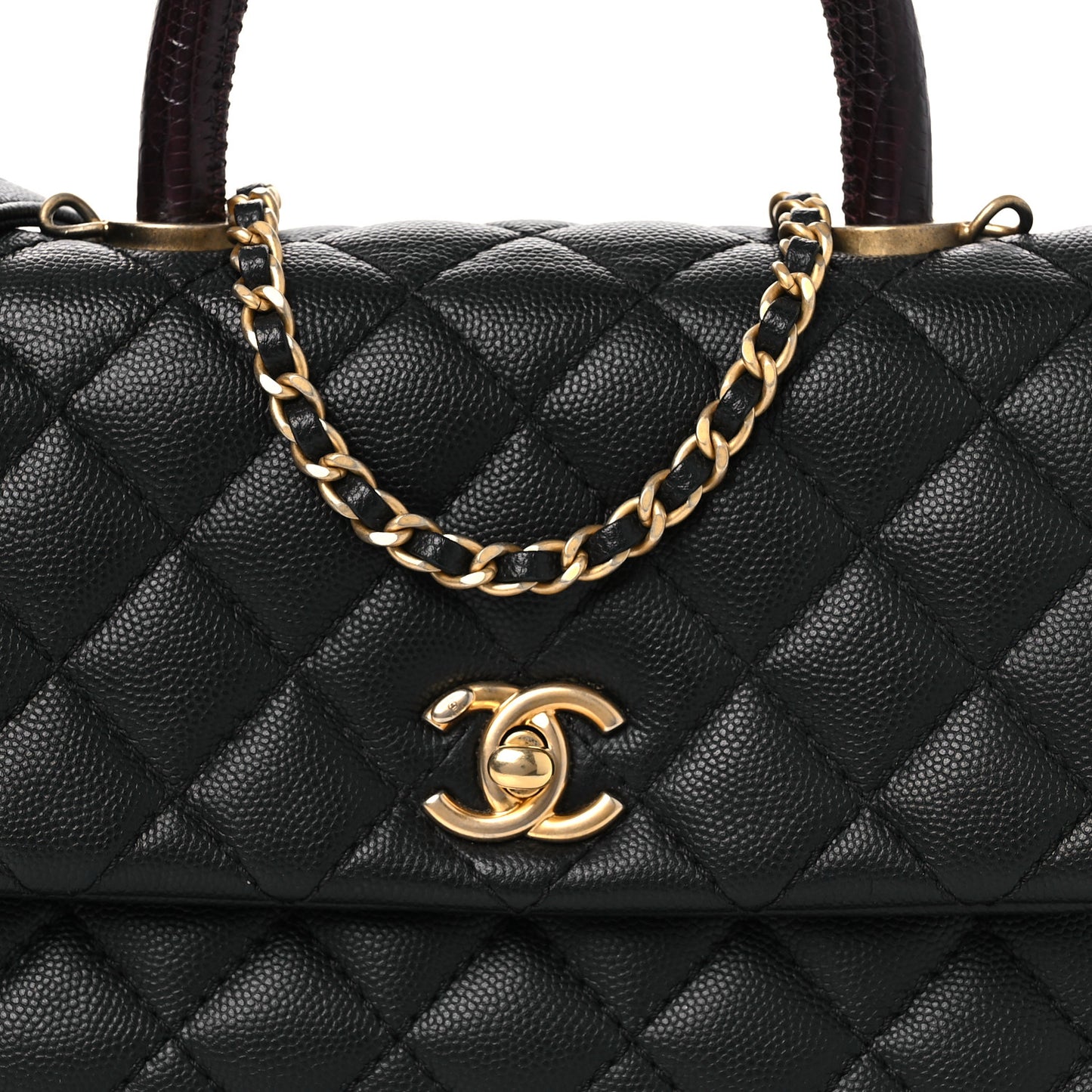 Caviar Lizard Embossed Quilted Mini Coco Handle Flap Black