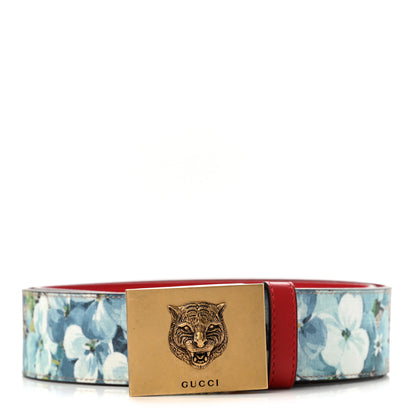 Gucci GG Plus Monogram Blooms Plaque Belt 85 34 Blue 1 of 6
