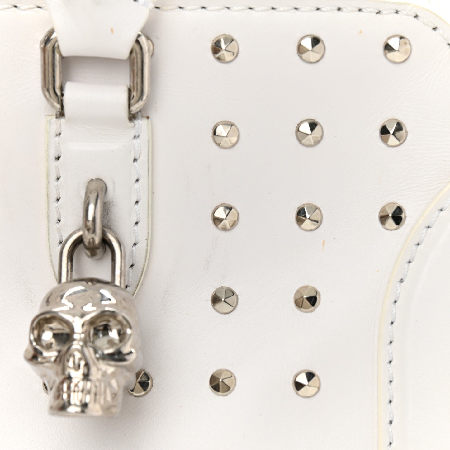 Calfskin Studded Padlock Tote White