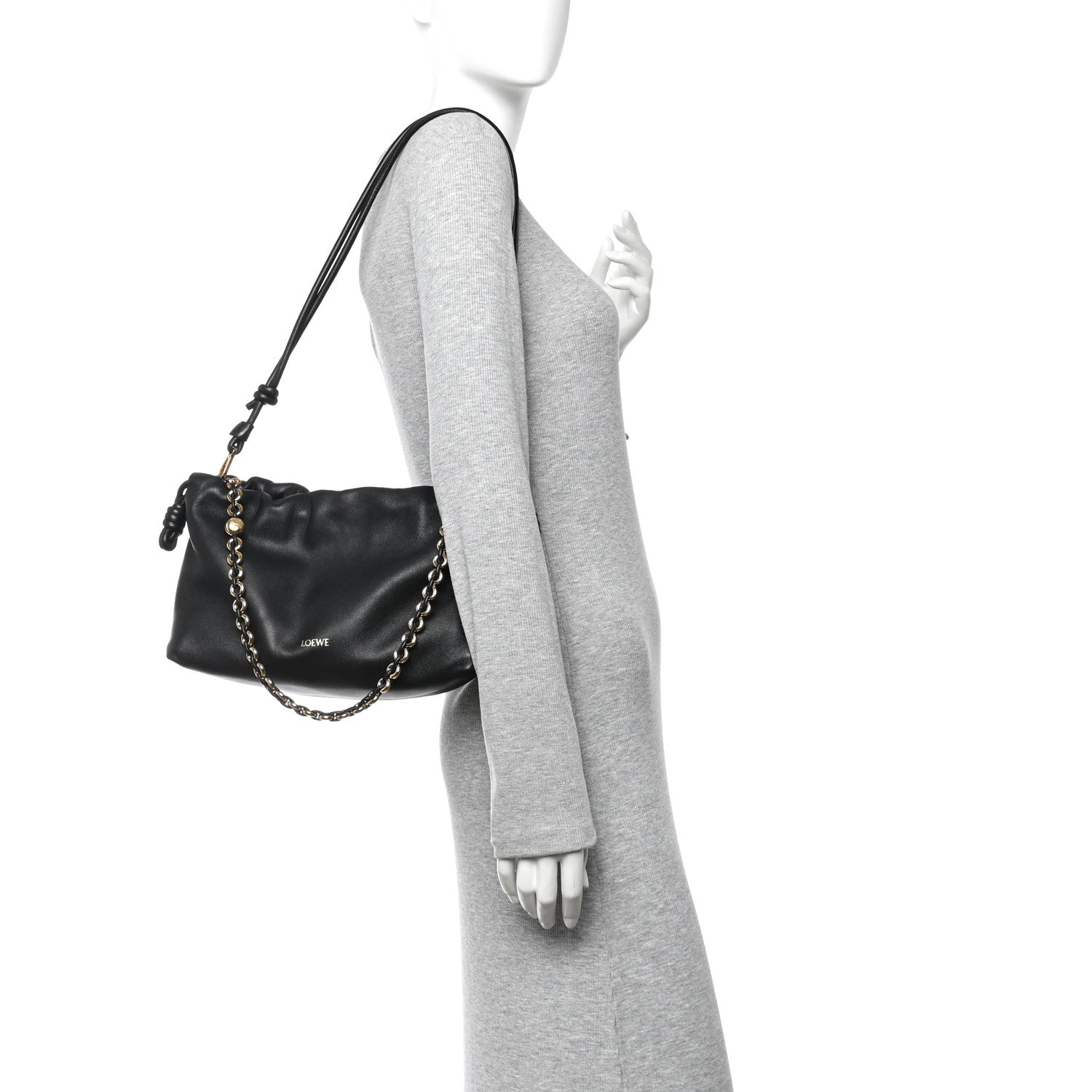 Loewe Mellow Nappa Medium Donut Chain Flamenco Knot Clutch Black 2 of 11