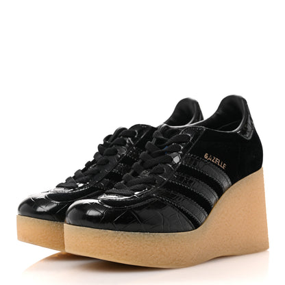 Gucci X ADIDAS Velvet Crocodile Embossed Gazelle Wedge Sneakers 36.5 Black 4 of 9