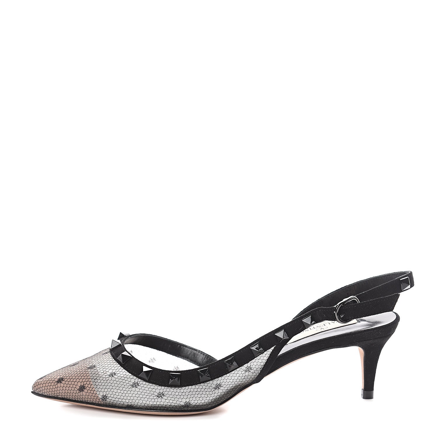 Valentino Garavani Mesh Point d'Esprit Rockstud Half D'Orsay Slingback 50mm Pumps 36 Black 1 of 7