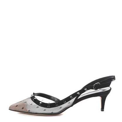 Valentino Garavani Mesh Point d'Esprit Rockstud Half D'Orsay Slingback 50mm Pumps 36 Black 1 of 7