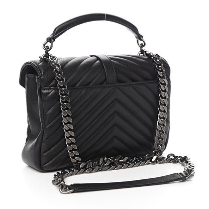 Saint Laurent Sheepskin Matelasse Chevron Monogram Medium College Bag Black 2 of 11