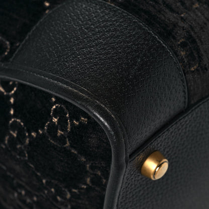 Gucci Velvet GG Monogram Textured Calfskin Web Medium Duffle Bag Blue Beige Black 11 of 14