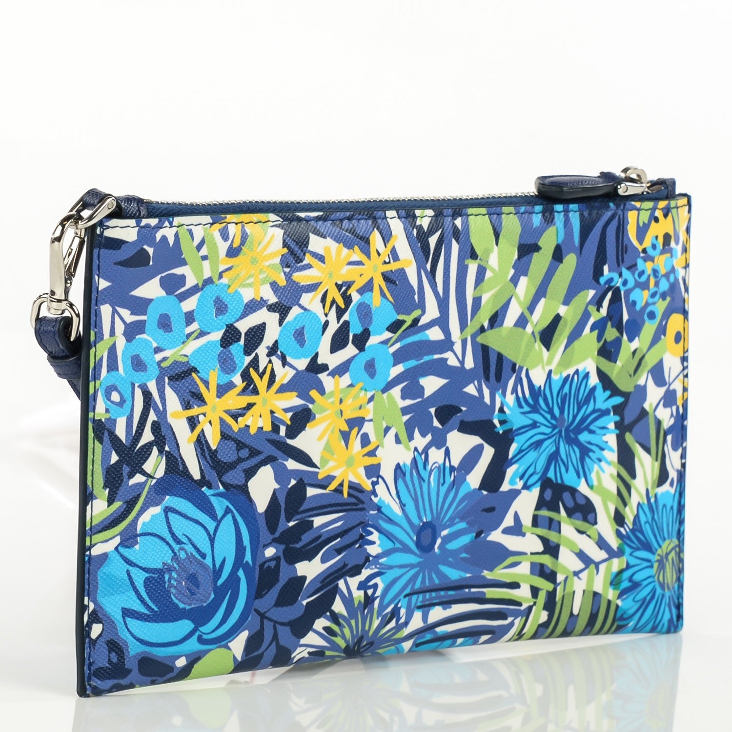 Prada Saffiano Floral Print Wristlet Bluette Dis Primule 3 of 8
