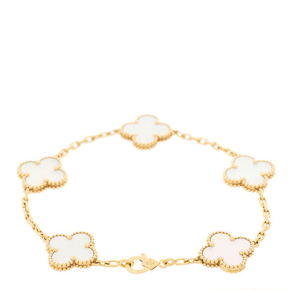Van Cleef & Arpels 18K Yellow Gold Mother of Pearl 5 Motifs Vintage Alhambra Bracelet 2 of 5