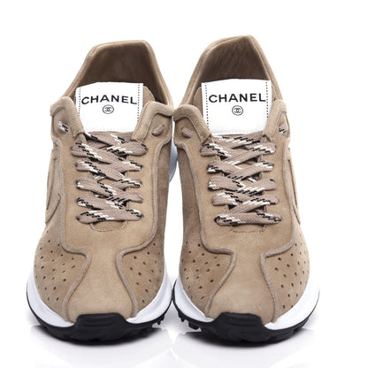 Chanel Suede Goatskin CC Sneakers 38.5 Dark Beige 5 of 10
