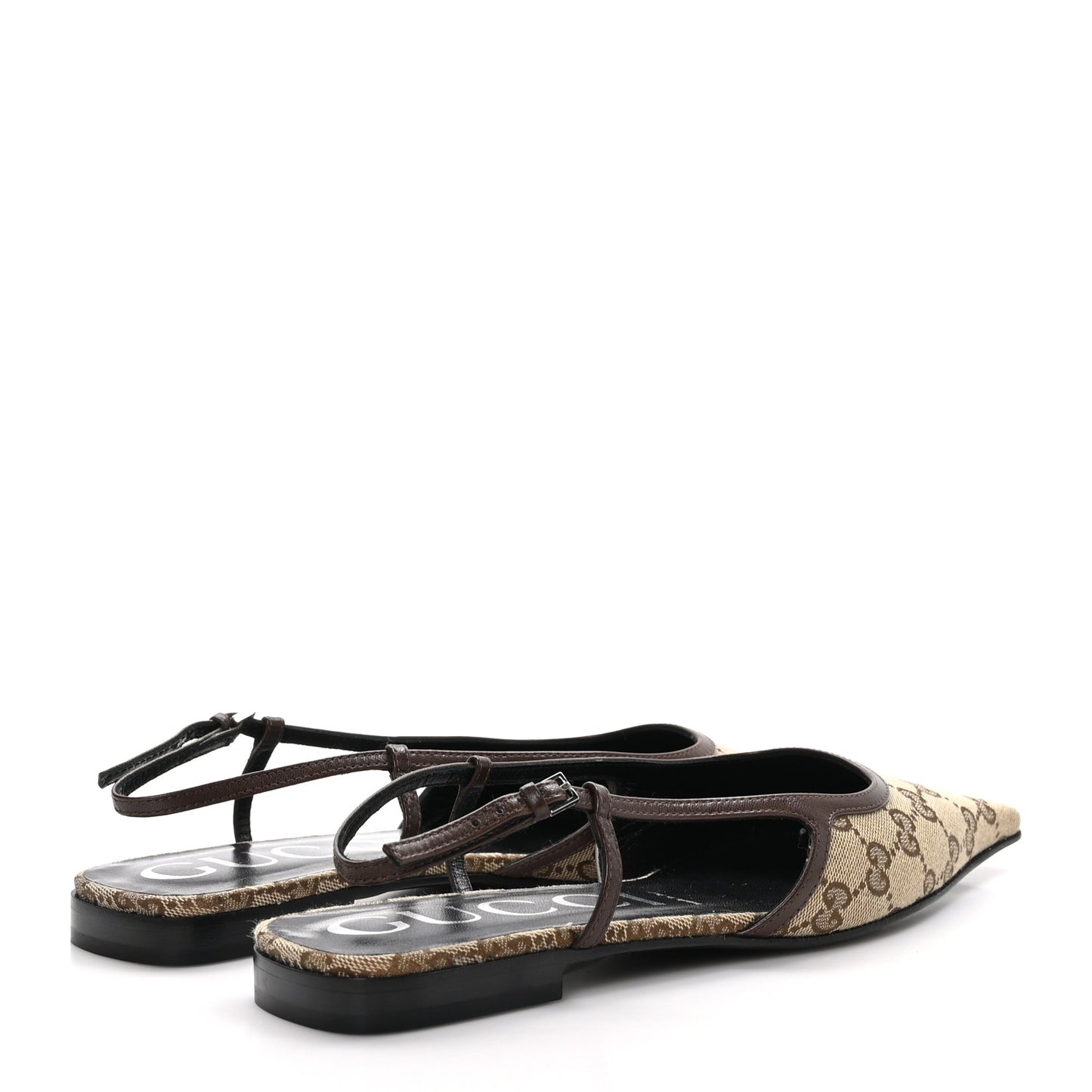 GG Monogram Malaga Kid Square G 35mm Slingback Pumps 40 Beige Ebony New Acero