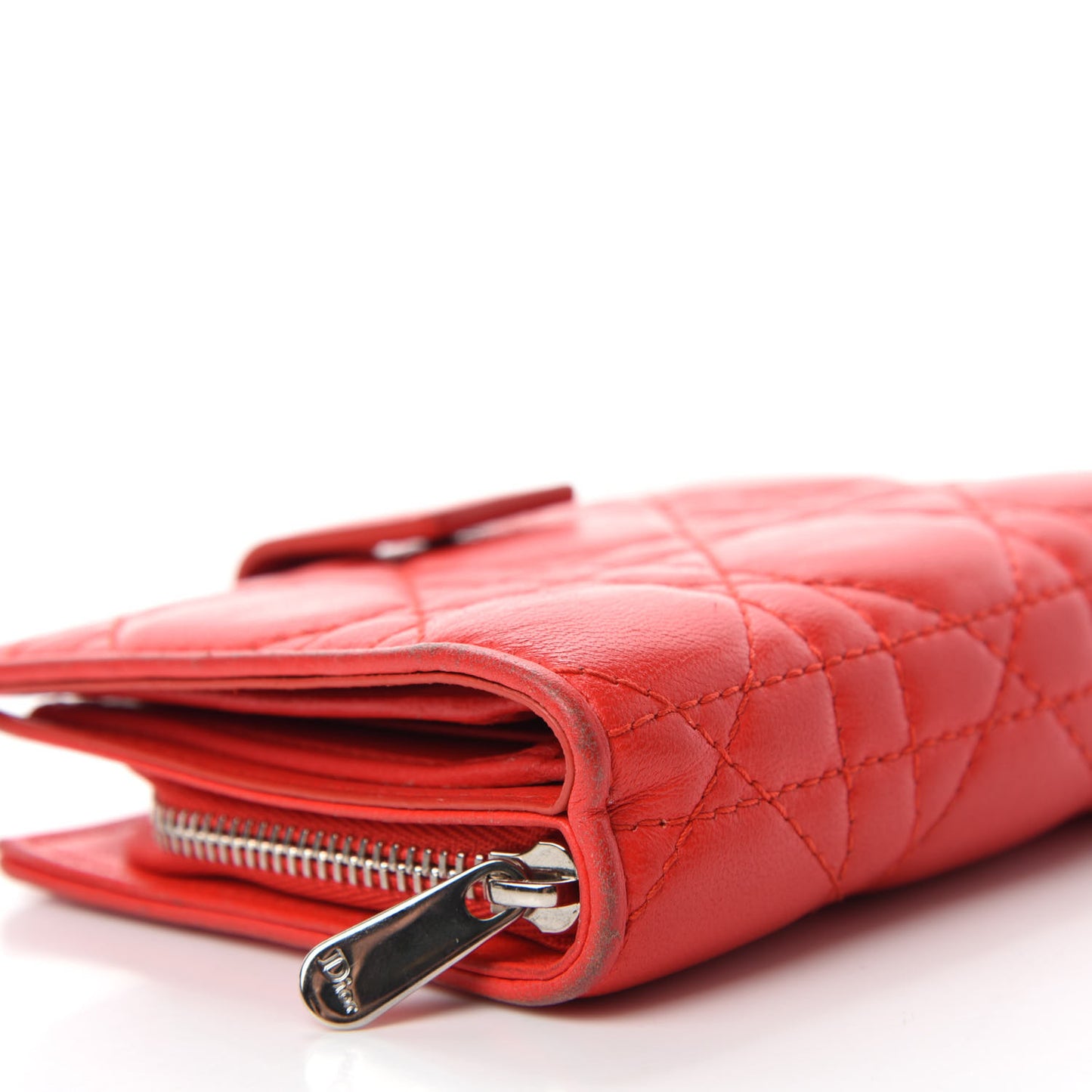 Lambskin Cannage Lady Dior Card Holder Red
