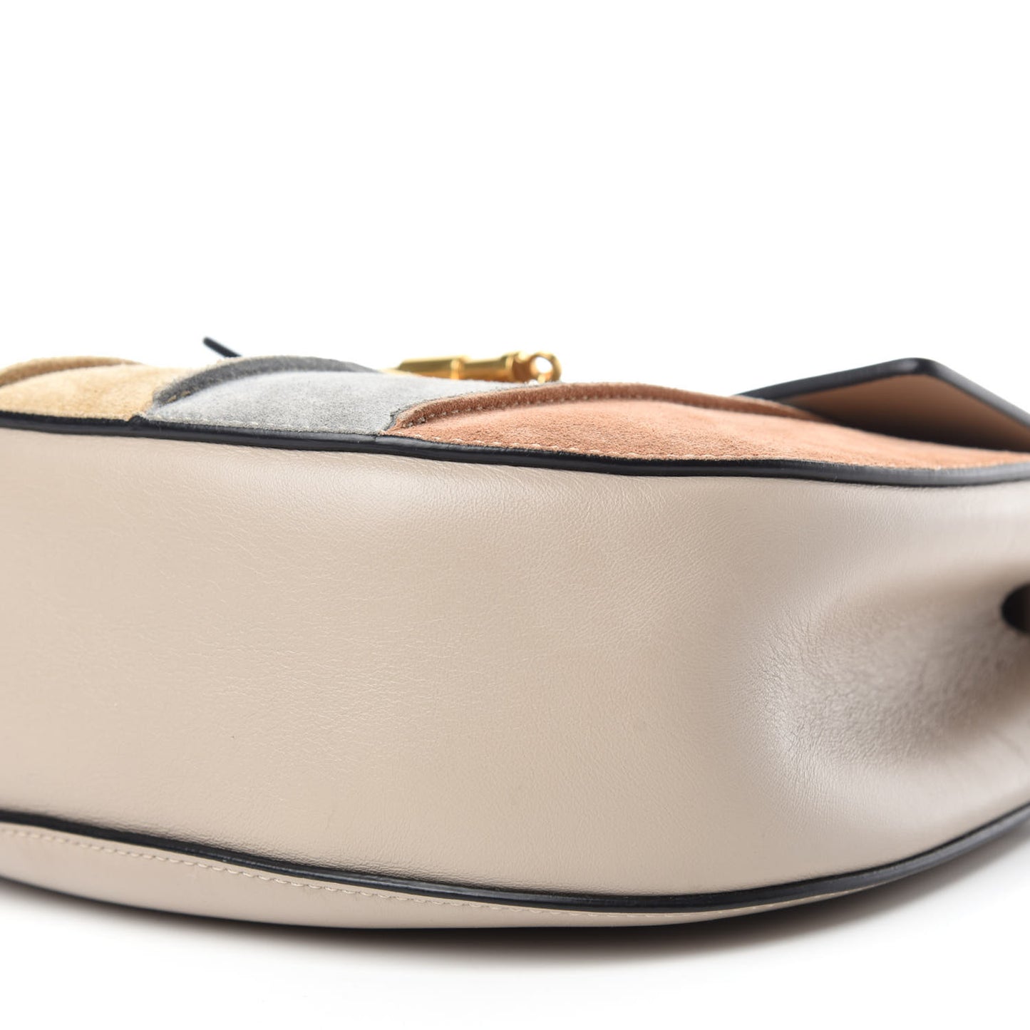 Suede Calfskin Striped Patchwork Drew Shoulder Bag Grey Multicolor