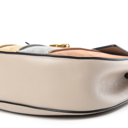 Chloe Suede Calfskin Striped Patchwork Drew Shoulder Bag Grey Multicolor 7 of 12