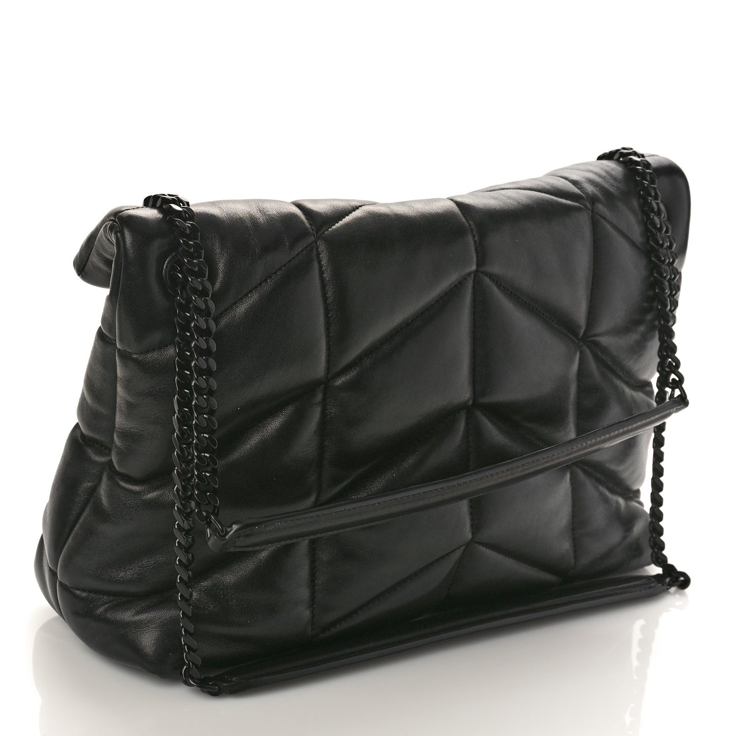Lambskin Quilted Monogram Monochrome Medium Loulou Puffer Chain Satchel Black