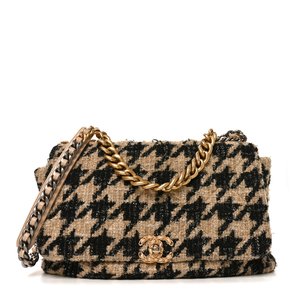 Chanel Tweed Maxi Chanel 19 Flap Beige Black 1 of 10