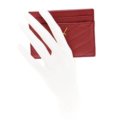 Saint Laurent Grain De Poudre Matelasse Chevron Monogram Credit Card Case Opyum Red 2 of 16