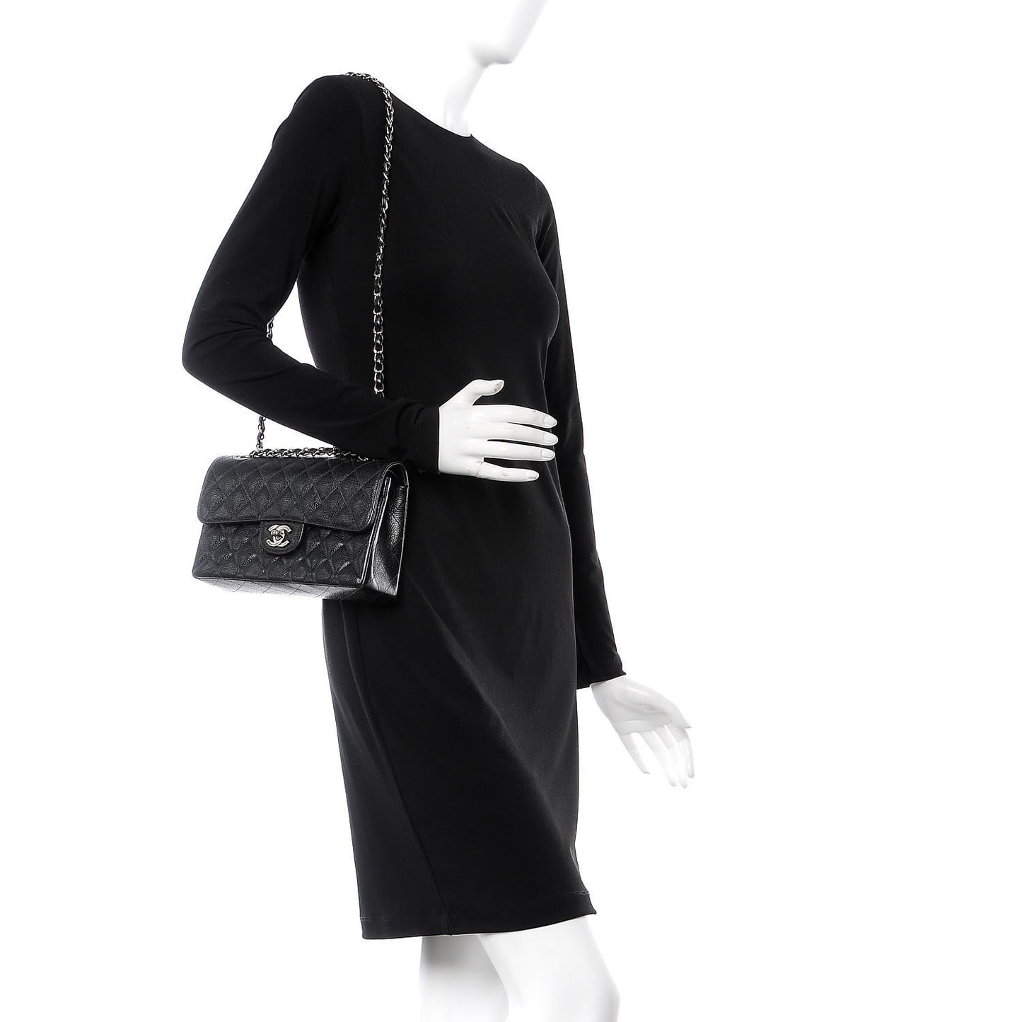 Caviar Quilted Small Double Flap Black