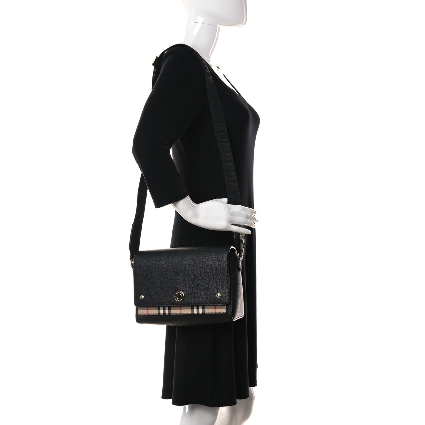 Grainy Calfskin Vintage Check Note Crossbody Bag Black