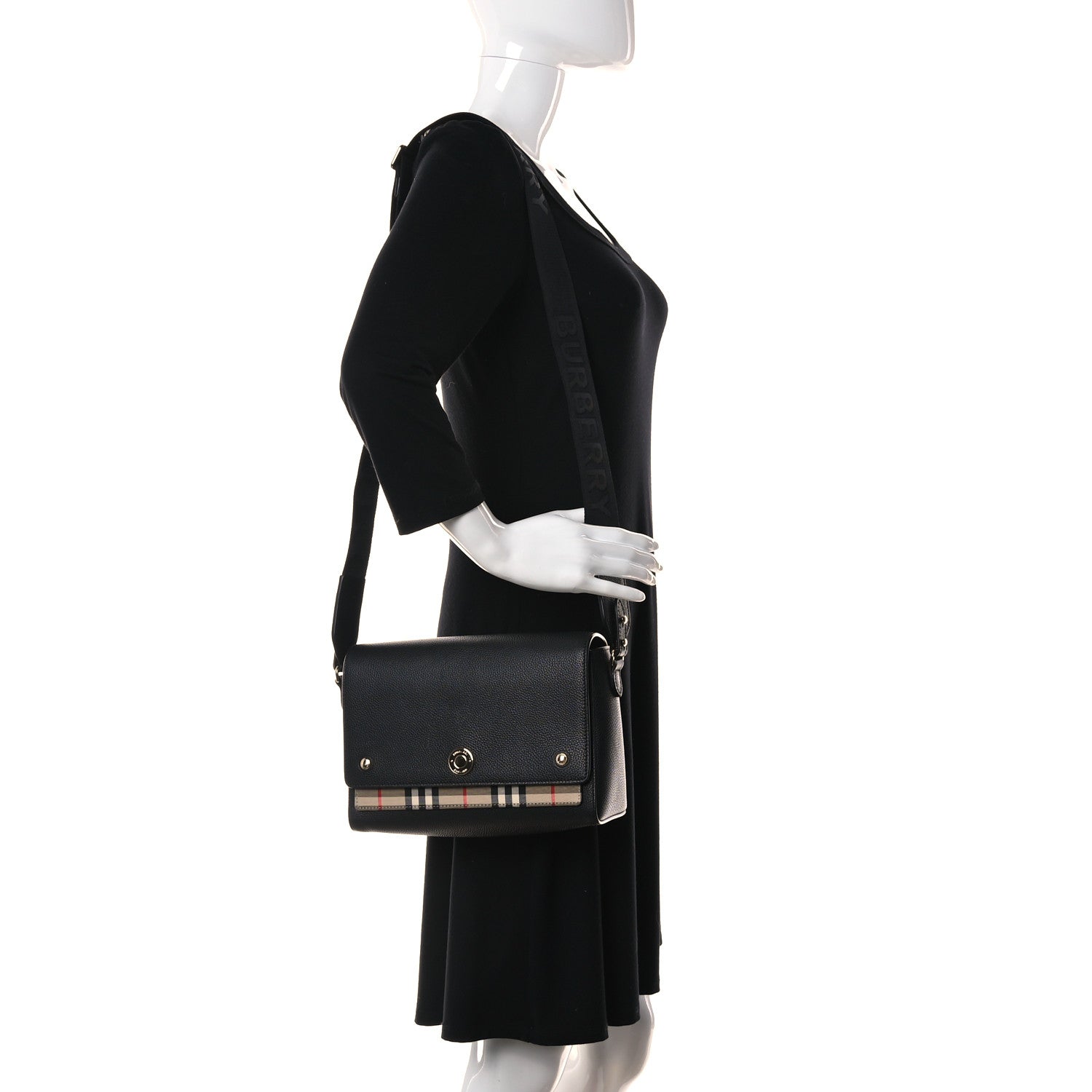 Burberry Grainy Calfskin Vintage Check Note Crossbody Bag Black 3 of 27